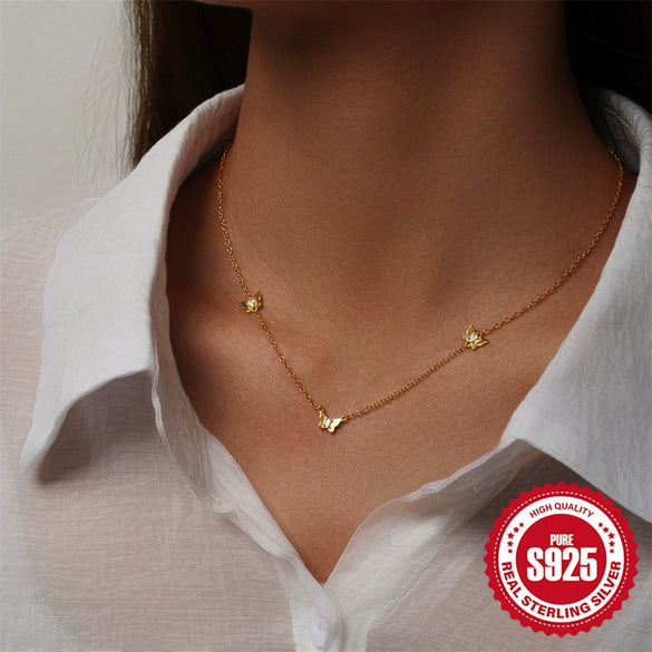 Wholesale 925 Sterling Silver Geometric Butterfly Tassel Clavicle Chain Necklace For Women With Electroplating