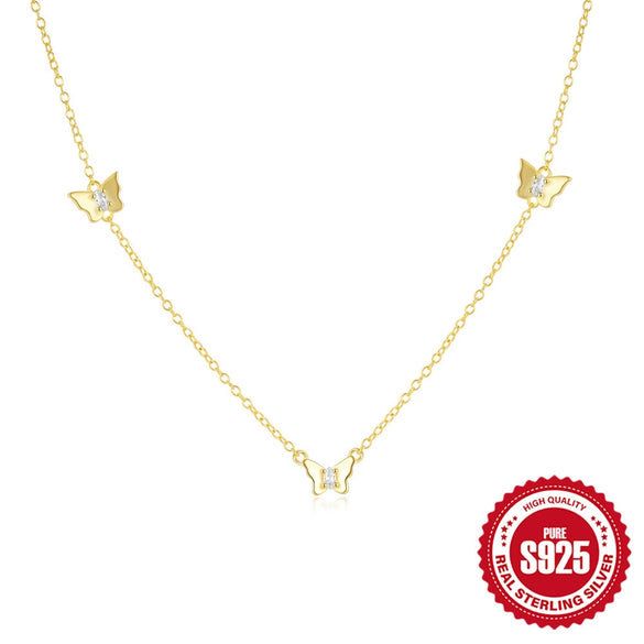 Wholesale 925 Sterling Silver Geometric Butterfly Tassel Clavicle Chain Necklace For Women With Electroplating
