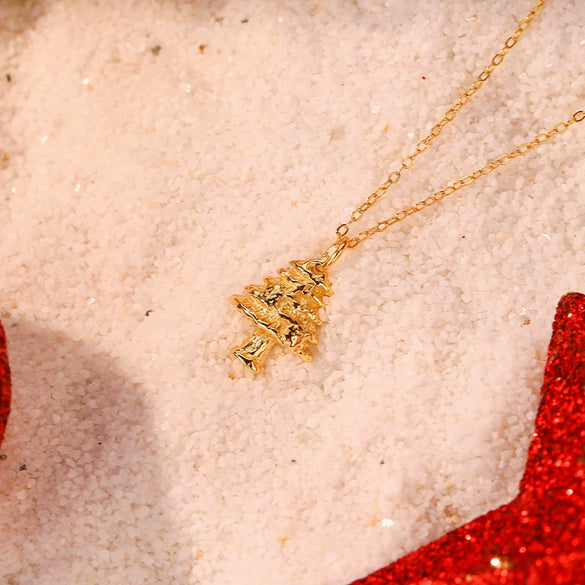 Wholesale 925 Sterling Silver Geometric Christmas Tree Niche Style Necklace With Electroplating For Women