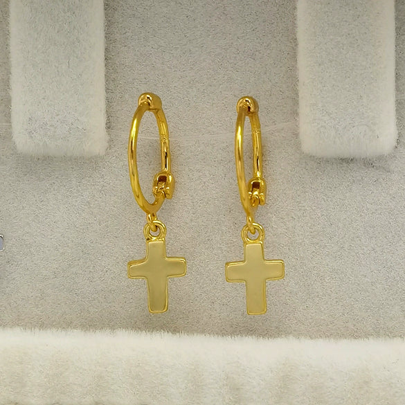 Wholesale 925 Sterling Silver Geometric Cross Earring With Gold Electroplating Unisex Fashion Simple Trendy Jewelry