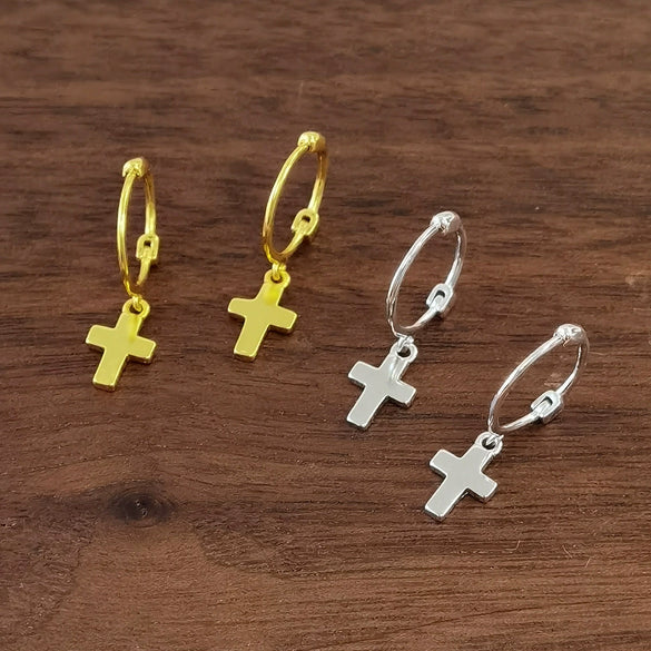 Wholesale 925 Sterling Silver Geometric Cross Earring With Gold Electroplating Unisex Fashion Simple Trendy Jewelry