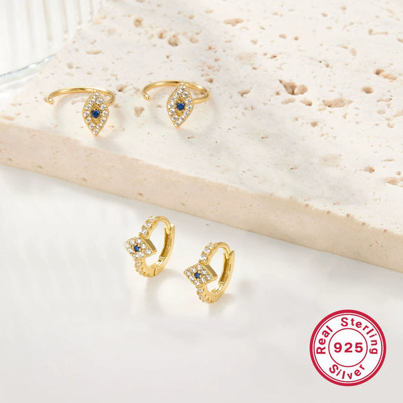 Wholesale 925 Sterling Silver Geometric Devil's Eye Earrings Set With Zircon Electroplated For Women