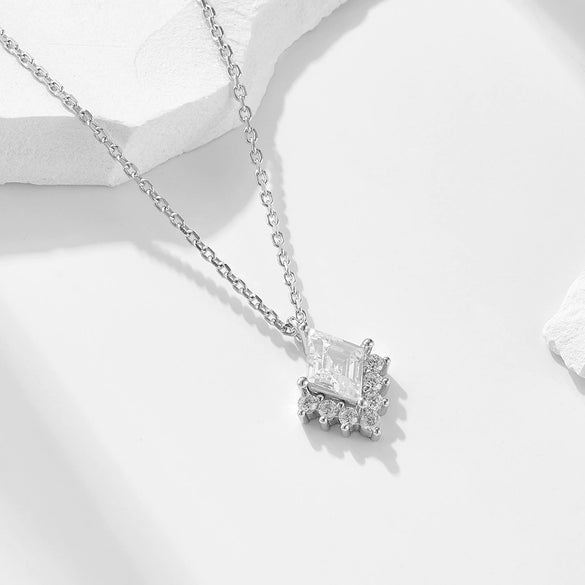 Wholesale 925 Sterling Silver Geometric Diamond Zircon Pendant Necklace For Women
