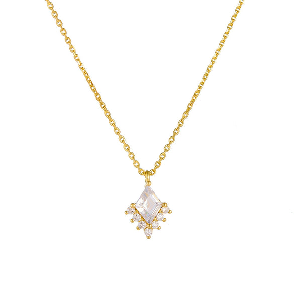 Wholesale 925 Sterling Silver Geometric Diamond Zircon Pendant Necklace For Women