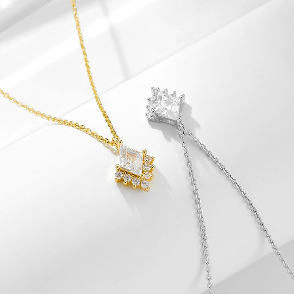 Wholesale 925 Sterling Silver Geometric Diamond Zircon Pendant Necklace For Women