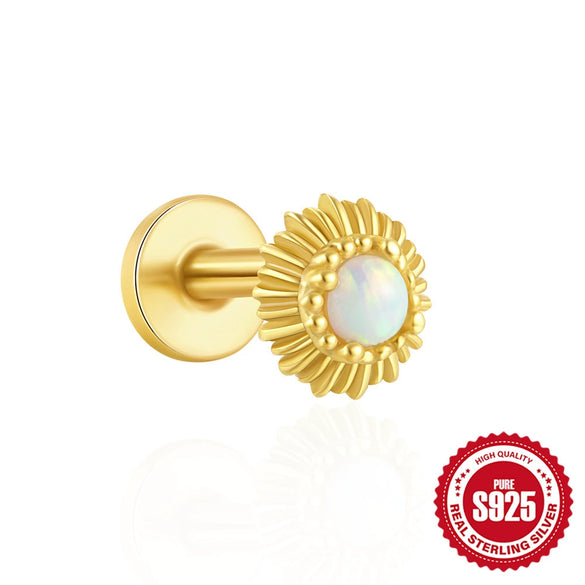 Wholesale 925 Sterling Silver Geometric Ear Bone Stud Earrings For Women With Gem Dripping Oil Opal Electroplated