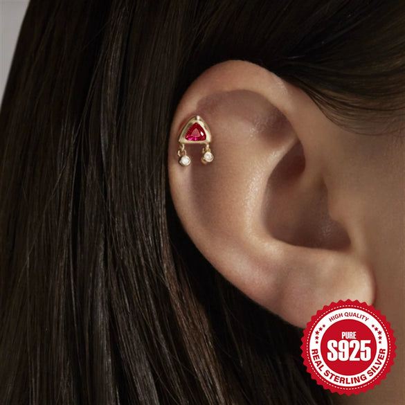 Wholesale 925 Sterling Silver Geometric Ear Bone Stud Earrings For Women With Gem Dripping Oil Opal Electroplated