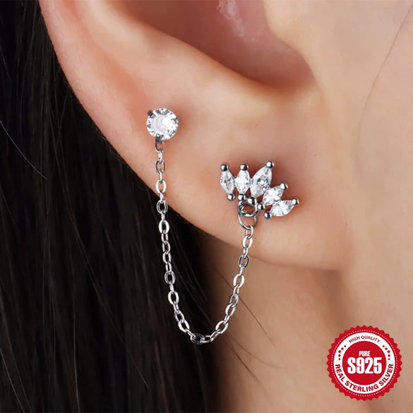 Wholesale 925 Sterling Silver Geometric Ear Stud Earrings With Tassel And Horse Eye Diamond Electroplated For Women