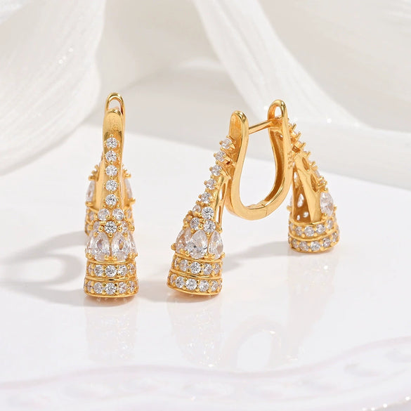 Wholesale 925 Sterling Silver Geometric Flared Ear Buckle Earrings With Zirconia For Women