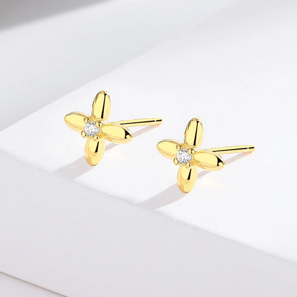 Wholesale 925 Sterling Silver Geometric Flower Four Leaf Clover Earrings Electroplated For Women