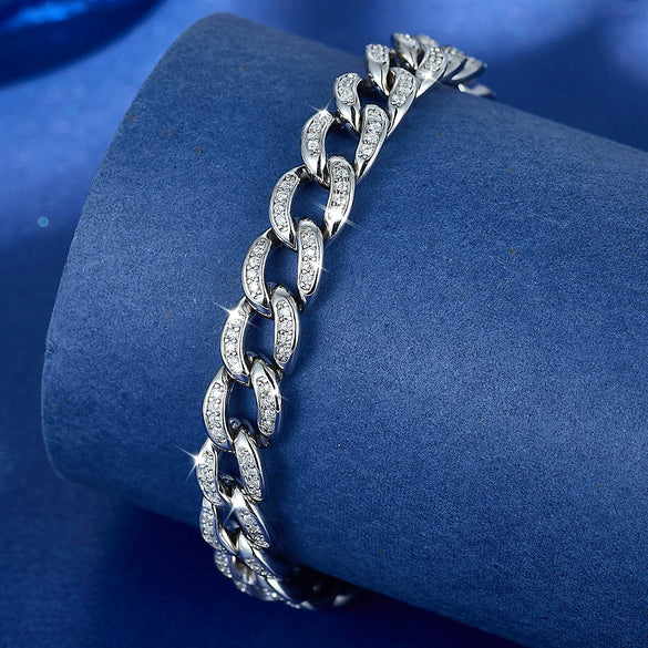 Wholesale 925 Sterling Silver Geometric Hollow Chain Bracelet With Diamond Design Hip Hop Punk Retro Style Unisex