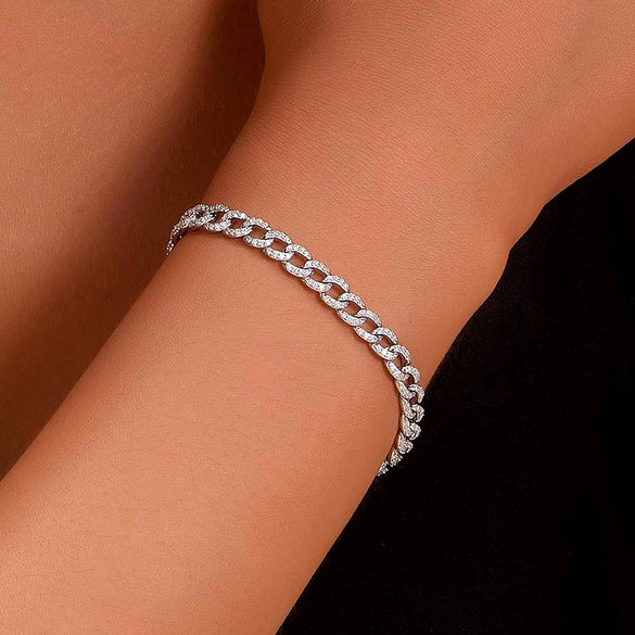 Wholesale 925 Sterling Silver Geometric Hollow Chain Bracelet With Diamond Design Hip Hop Punk Retro Style Unisex