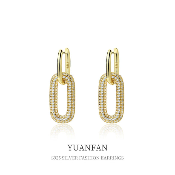 Wholesale 925 Sterling Silver Geometric Inlaid Zircon Oval Earrings For Women