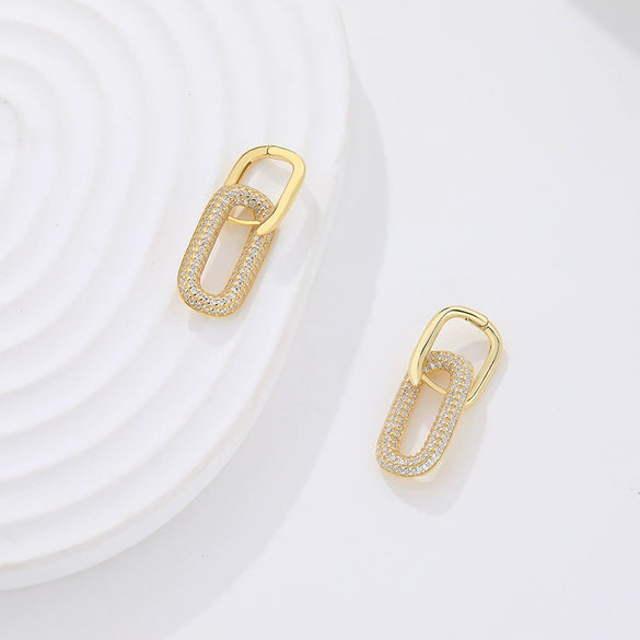 Wholesale 925 Sterling Silver Geometric Inlaid Zircon Oval Earrings For Women