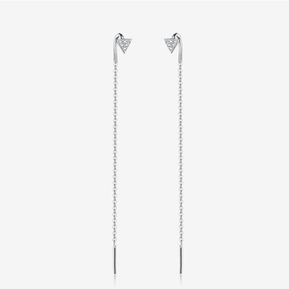 Wholesale 925 Sterling Silver Geometric Long Tassel Chain Zircon Earrings For Women