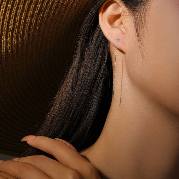 Wholesale 925 Sterling Silver Geometric Long Tassel Chain Zircon Earrings For Women