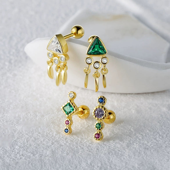 Wholesale Sterling Silver Geometric Long Zircon Spiral Cartilage Piercing Small Gold Ball Ear Studs With Flower Pattern And Electroplating Treatment For Women