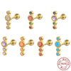 Wholesale Sterling Silver Geometric Long Zircon Spiral Cartilage Piercing Small Gold Ball Ear Studs With Flower Pattern And Electroplating Treatment For Women
