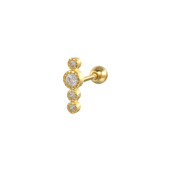 Wholesale Sterling Silver Geometric Long Zircon Spiral Cartilage Piercing Small Gold Ball Ear Studs With Flower Pattern And Electroplating Treatment For Women