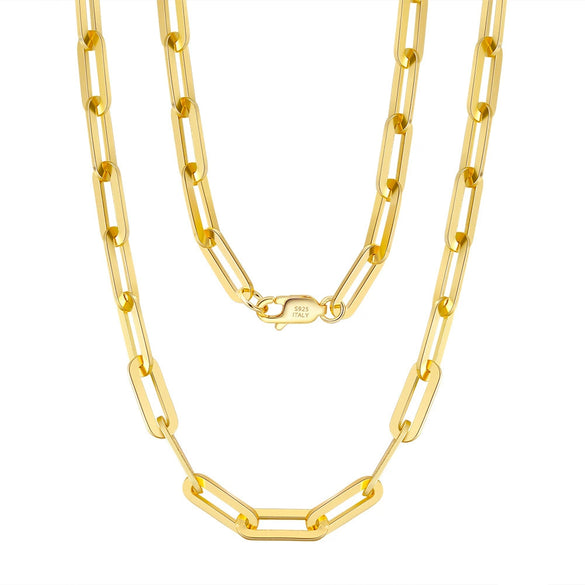 Wholesale 925 Sterling Silver Geometric Minimalist Paper Clip Chain Necklace Electroplated Unisex