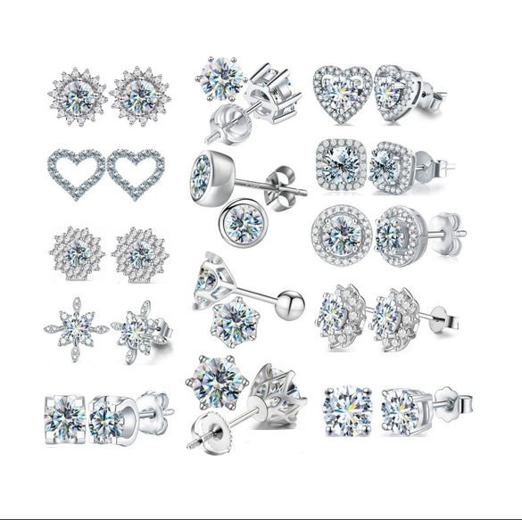 Wholesale 925 Sterling Silver Geometric Moissanite Earrings For Women Simple Elegant Electroplated