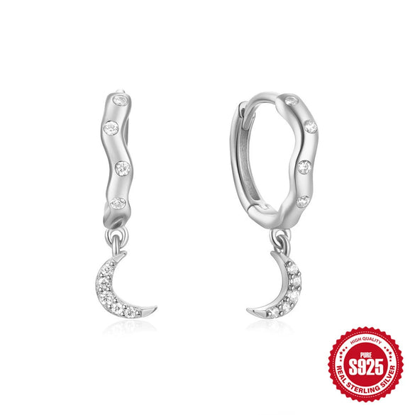 Wholesale 925 Sterling Silver Geometric Moon Diamond Embedded Earrings With Electroplating For Women