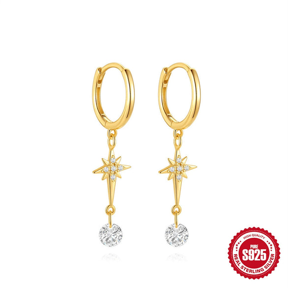 Wholesale 925 Sterling Silver Geometric Moon Star Earrings With Electroplating Design