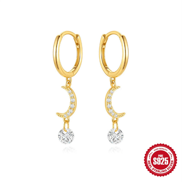 Wholesale 925 Sterling Silver Geometric Moon Star Earrings With Electroplating Design