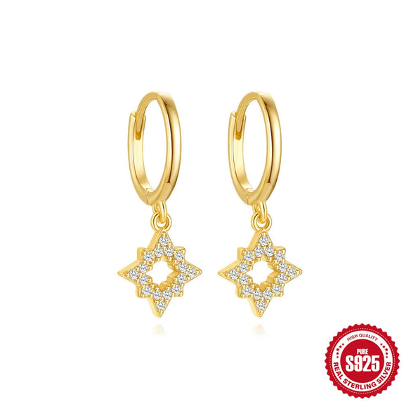 Wholesale 925 Sterling Silver Geometric Moon Star Earrings With Electroplating Design