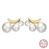 Wholesale 925 Sterling Silver Geometric Moonshaped Natural Baroque Pearl Women's Earrings With Electroplating