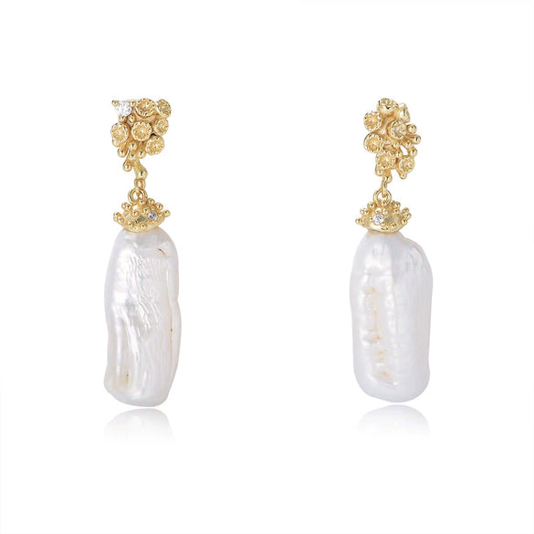 Wholesale 925 Sterling Silver Geometric Natural Baroque Pearl Women's Earrings