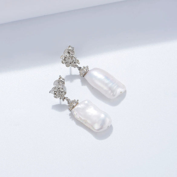 Wholesale 925 Sterling Silver Geometric Natural Baroque Pearl Women's Earrings