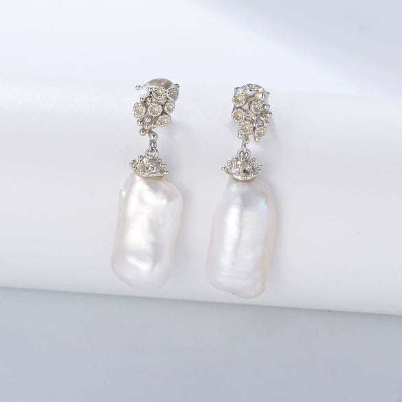 Wholesale 925 Sterling Silver Geometric Natural Baroque Pearl Women's Earrings