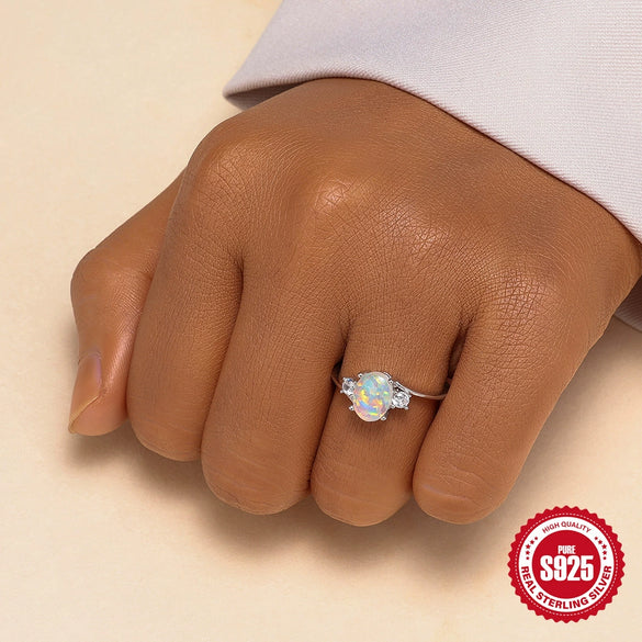 Wholesale 925 Sterling Silver Geometric Opal Ring With Electroplating For Women
