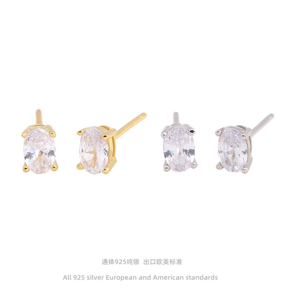 Wholesale 925 Sterling Silver Geometric Oval Inlaid Zircon Earrings For Women