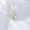 Wholesale Sterling Silver Geometric Oval Natural White Fritillary Shell Pendant Women's Necklace