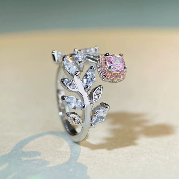 Wholesale 925 Sterling Silver Geometric Ring With Adjustable Opening Electroplated And Plant Flowers Style