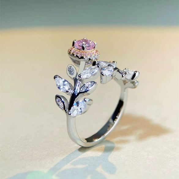 Wholesale 925 Sterling Silver Geometric Ring With Adjustable Opening Electroplated And Plant Flowers Style
