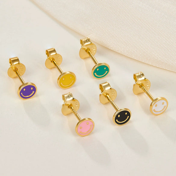 Wholesale 925 Sterling Silver Geometric Smiley Face Dripping Oil Earrings For Women