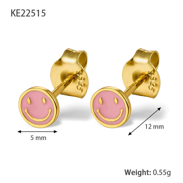 Wholesale 925 Sterling Silver Geometric Smiley Face Dripping Oil Earrings For Women