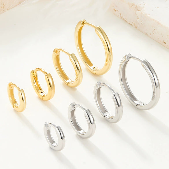 Wholesale 925 Sterling Silver Geometric Smooth Plain Ring Hoop Earrings With Electroplating For Men And Women