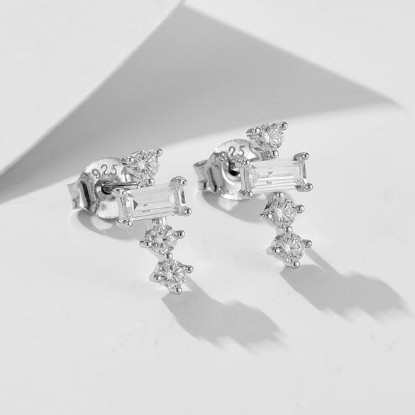 Wholesale 925 Sterling Silver Geometric Square Zircon Diamond Earrings For Women