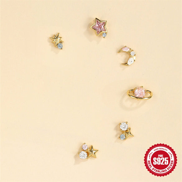 Wholesale 925 Sterling Silver Geometric Star Color Diamond Earrings With Electroplating For Women