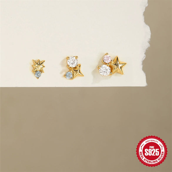 Wholesale 925 Sterling Silver Geometric Star Color Diamond Earrings With Electroplating For Women