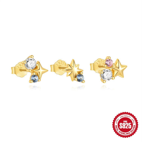 Wholesale 925 Sterling Silver Geometric Star Color Diamond Earrings With Electroplating For Women