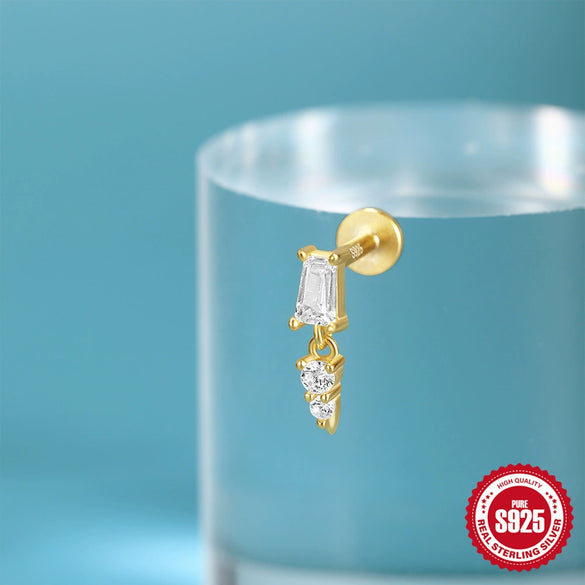 Wholesale 925 Sterling Silver Geometric Star Inlaid Tassel Cartilage Spiral Puncture Earrings With Environmentally Friendly Electroplating