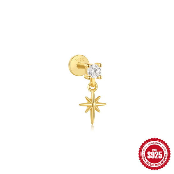 Wholesale 925 Sterling Silver Geometric Star Inlaid Tassel Cartilage Spiral Puncture Earrings With Environmentally Friendly Electroplating