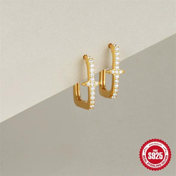 Wholesale 925 Sterling Silver Geometric Star Square Ear Buckle Earrings With Electroplating For Women