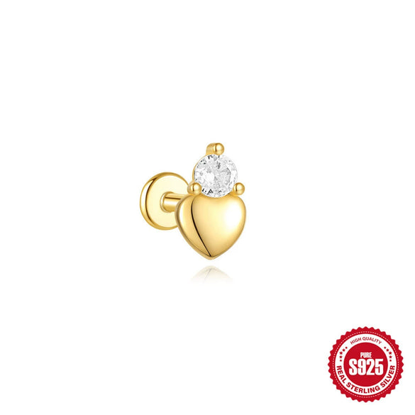 Wholesale Sterling Silver Geometric Style Flat Head Piercing Spiral Ear Nail With Zircon And Environmentally Friendly Plating