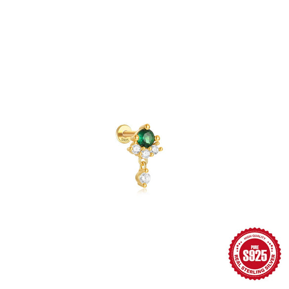 Wholesale Sterling Silver Geometric Style Flat Head Piercing Spiral Ear Nail With Zircon And Environmentally Friendly Plating